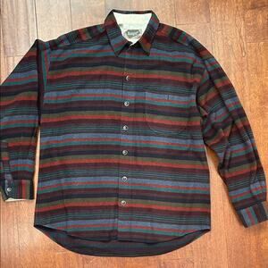 Vintage Haupt Wool Blend Multicolor Striped Button Down Shirt, Size 42L (L/XL)